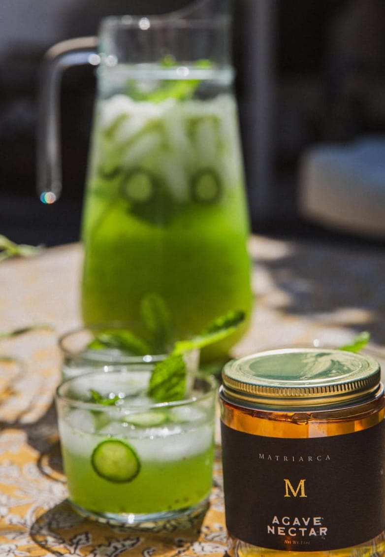 Agua Fresca de Pepino, Limon, Hierbabuena y Chia