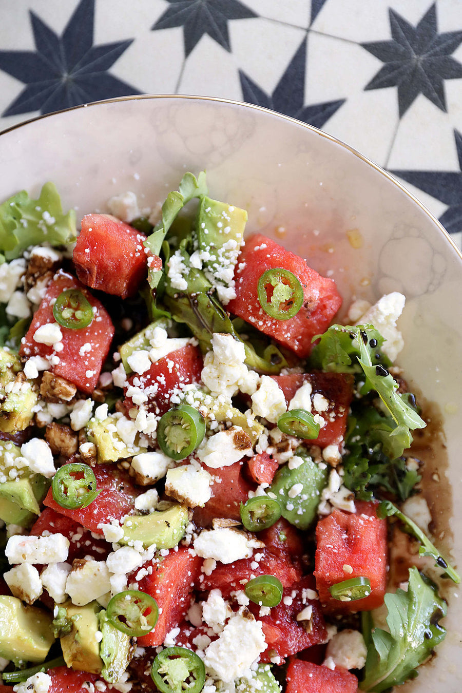 Watermelon Feta Serrano Salad
