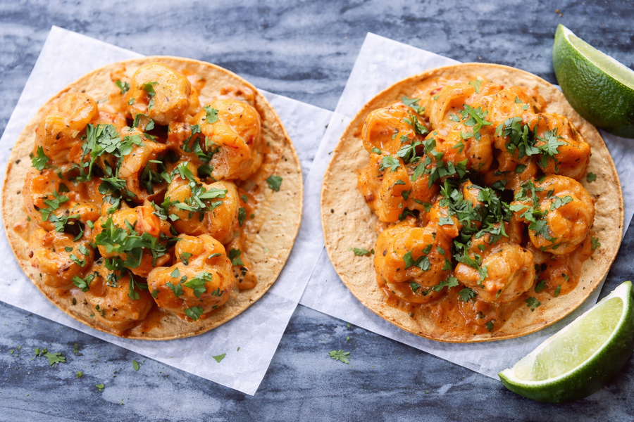 Flamed Shrimp Chipotle Tostadas
