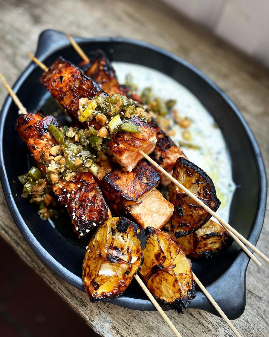 SALMON KEBABS with Whipped Queso Fresco