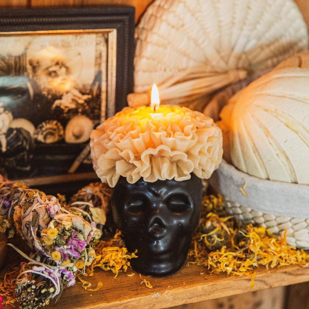 Floral Skull Candle