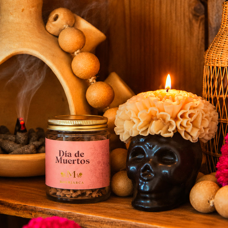 10 Copal Incense Cones & Floral Skull Candle Duo